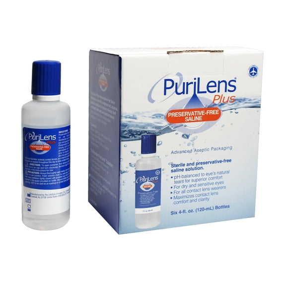 PuriLens Plus Preservative Free Saline 6 Pack 4 oz. Bottles