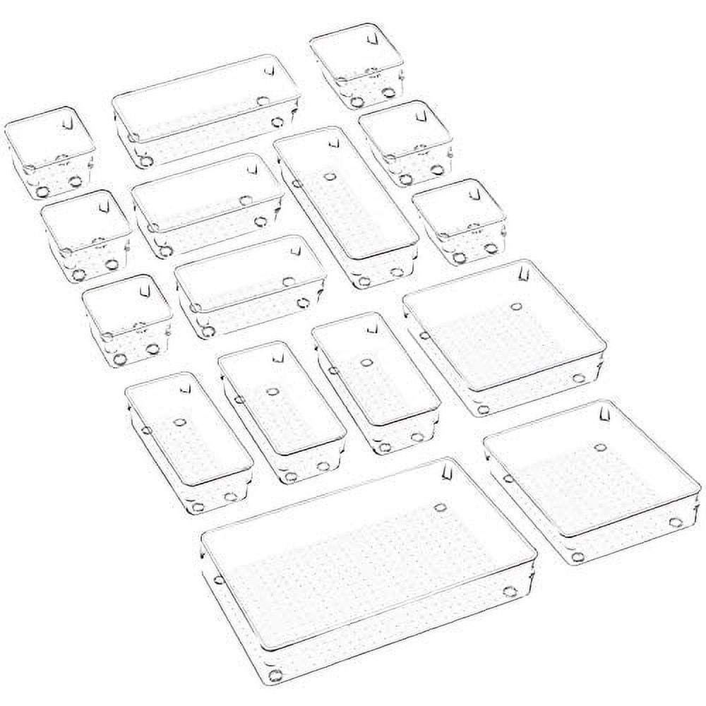 Puricon 16 Pcs Clear Desk Drawer Organizers Set, 4Size Plastic Bedroom