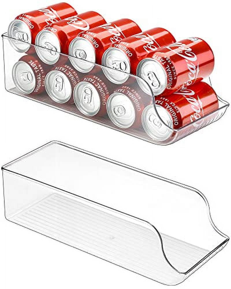 Puricon 2 Pack Can Drink Dispenser Organizer for Refrigerator, Clear Plastic Soda Pop Can Holder Container Storage Bin for Fridge Freezer Pantry Cabinet Kitchen -for Standard Can