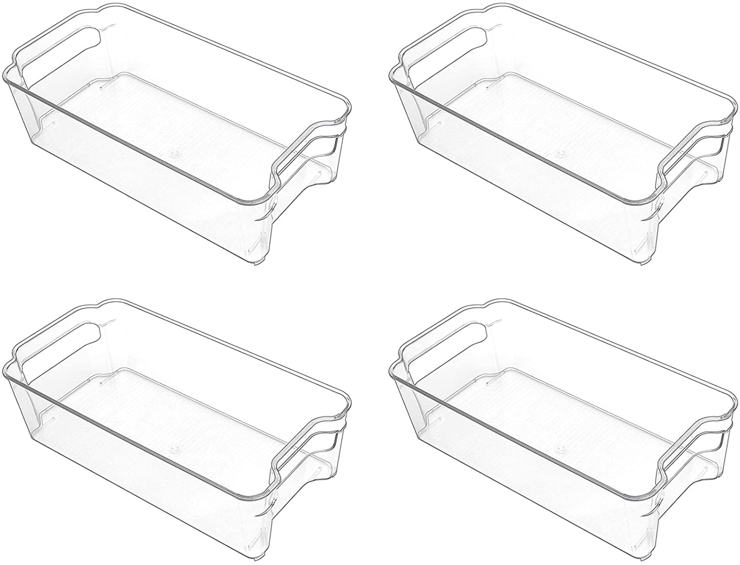 Puricon Refrigerator Storage Bins (4 Pack), Clear Stackable Plastic Freezer Organizer Food