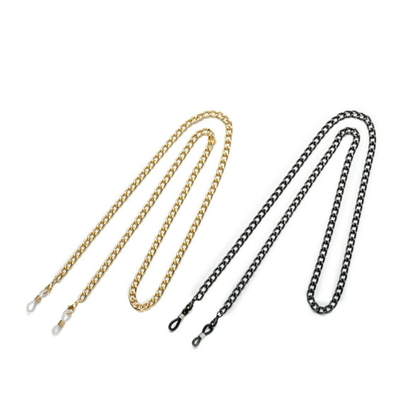 Purida Metal Eyeglass Chains for Men Women, 2 Pcs Reading Glasses Chain, Glasses Holder,Gold/Black