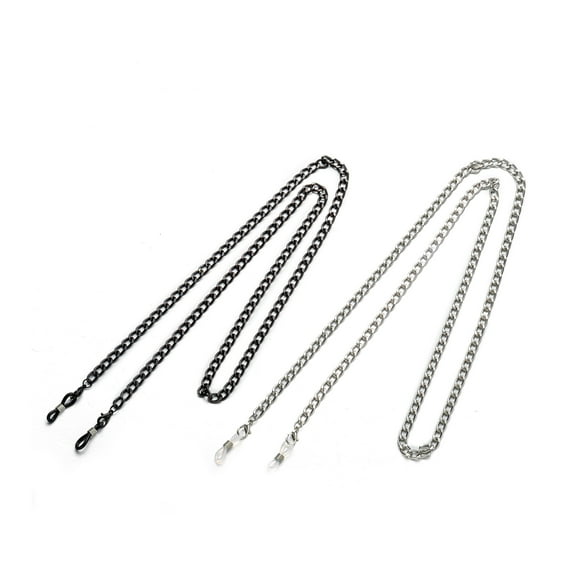 Purida Metal Eyeglass Chains for Men Women, 2 Pcs Reading Glasses Chain, Glasses Holder, Silver and Black