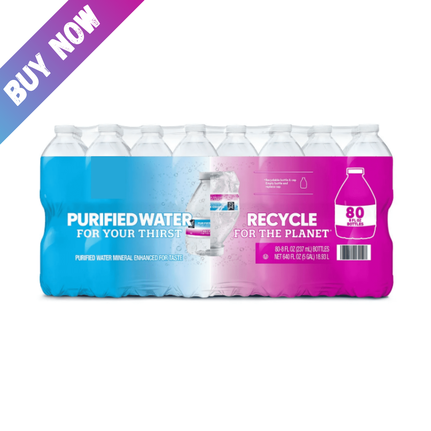 Purified Bottled Water 8 fl oz 80 Pack, Convenient Small Size Drinking Water for Home, Office, Parties, Travel and Events