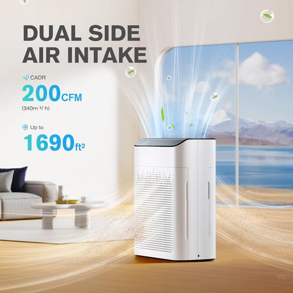 Purifier for Large Room to 1690 Sq Ft with HEPA Filter, PM 2.5 Monitor, WiFi Alexa Compatible, Dual Intake for Odor Dust, Ivory