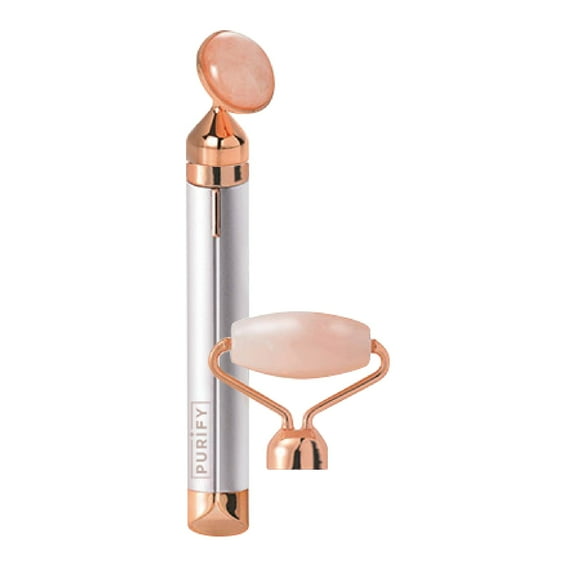 Purify 2-in-1 Vibrating Face Roller and Facial Massager, Silver Pink