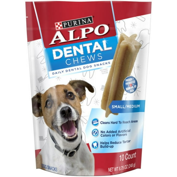 Purina ALPO Small/Medium Dog Dental Chews, Dog Snacks, 10 Ct. Pouch