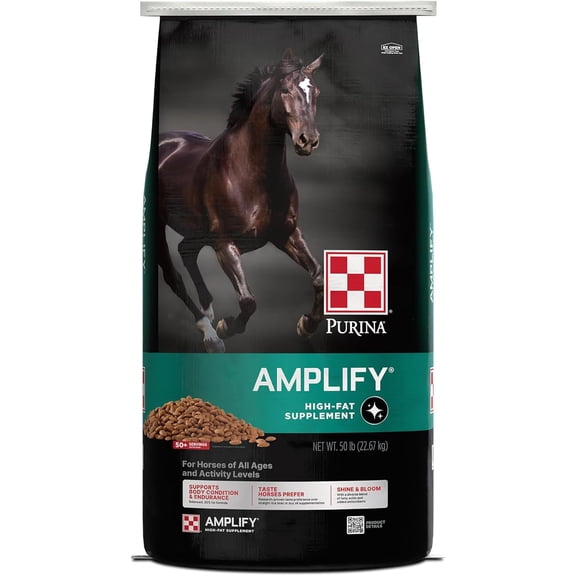 Purina, Amplify Equine, High-Fat Horse Supplement for Maintenance, Breeding, & Performance Horses, 50 lbs