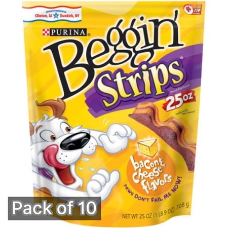 Purina Beggin' Strips With Real Meat Dog Training Treats With Bacon and Cheese Flavors - 25 oz. Pouch (Pack of 10)