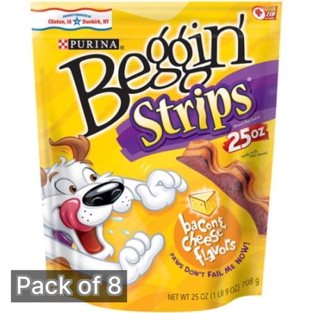 Purina Beggin' Strips With Real Meat Dog Training Treats With Bacon and Cheese Flavors - 25 oz. Pouch (Pack of 8)