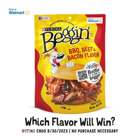 Purina Beggin' Strips Dog Treats BBQ Beef & Bacon Flavor Dog Chews Snacks, 6 oz Pouch