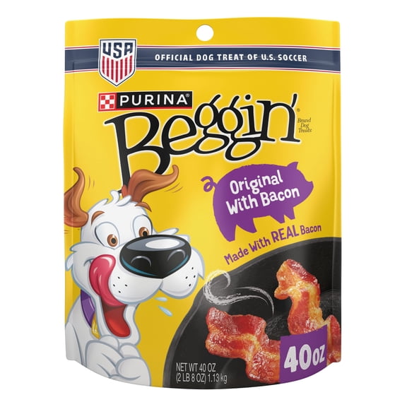 Purina Beggin' Strips Dog Treats Original with Real Bacon Flavor Tender Chews, 40 oz Pouch