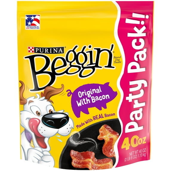 Purina Beggin' Strips Dog Treats Original with Real Bacon Flavor Tender Chews, 40 oz Pouch