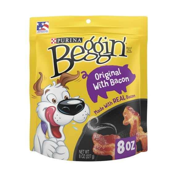 Purina Beggin' Strips Dog Treats Original with Real Bacon Flavor Tender Chews, 8 oz Pouch