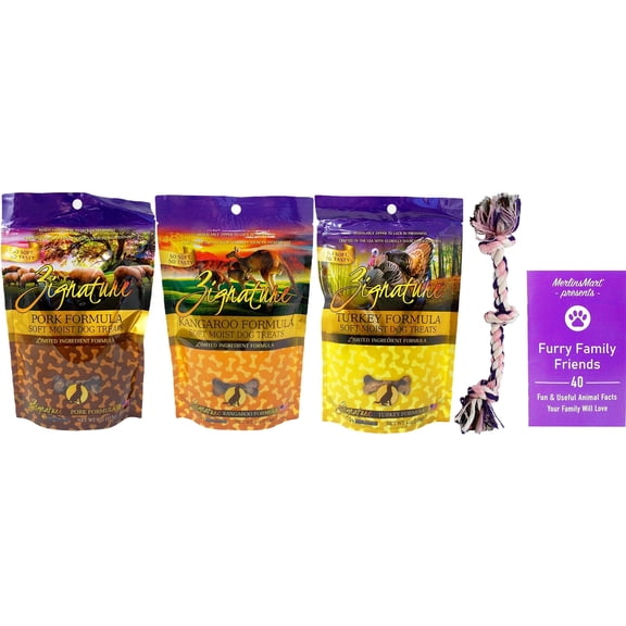 Soft Moist Limited Ingredient Dog Treats 3 Flavor Variety - (1) Each: Pork, Kangaroo, Turkey (4 Ounces) - MerlinsMart Zine + Rope Toy | Zignature
