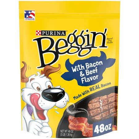 Purina Beggin' Strips Dog Treats with Real Bacon & Beef Flavors Tender Chews, 48 oz Pouch