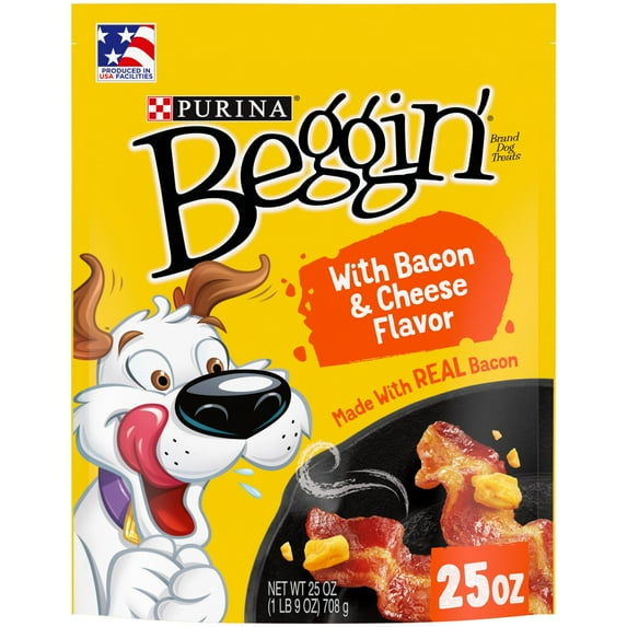 Purina Beggin' Strips Dog Treats with Real Bacon & Cheese Flavors Tender Chews, 25 oz Pouch