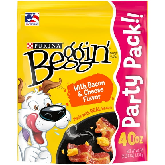 Purina Beggin' Strips Dog Treats with Real Bacon & Cheese Flavors Tender Chews, 40 oz Pouch