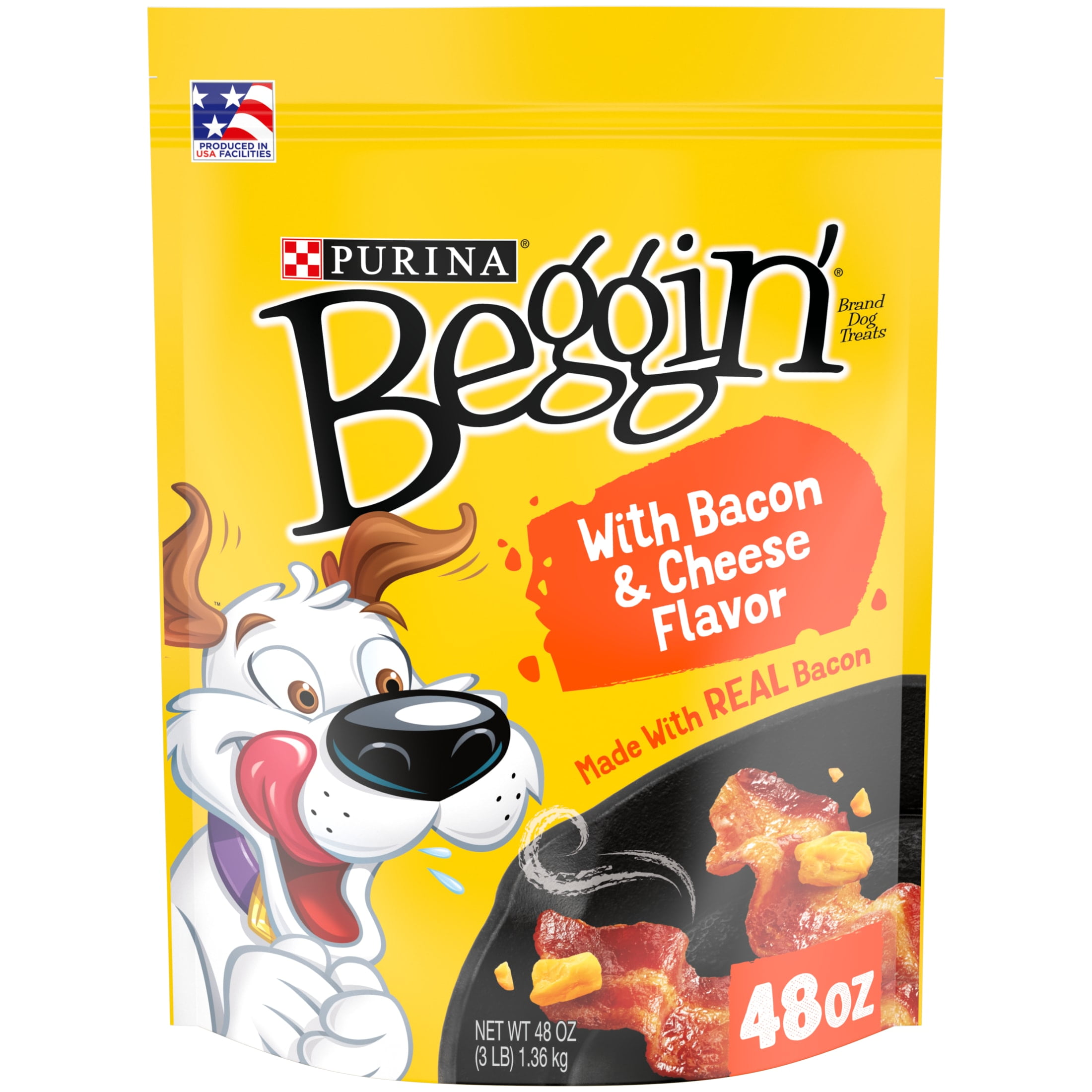 Purina Beggin' Strips Dog Treats with Real Bacon & Cheese Flavors Tender Chews, 48 oz Pouch