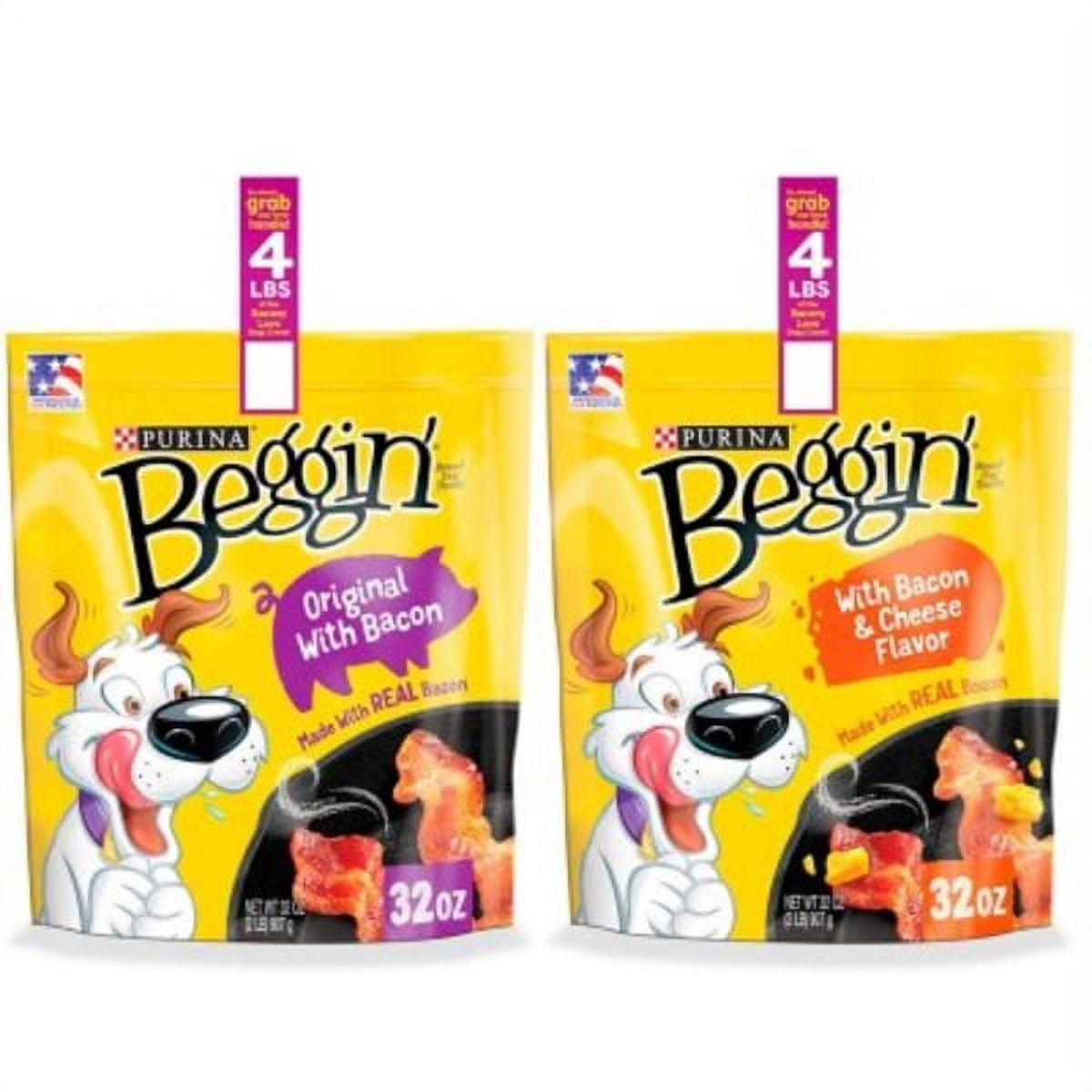 Purina Beggin Strips Real Meat Dog Treats Variety Pack Bacon With Bacon & Cheese Flavors(32 oz 2Pk)