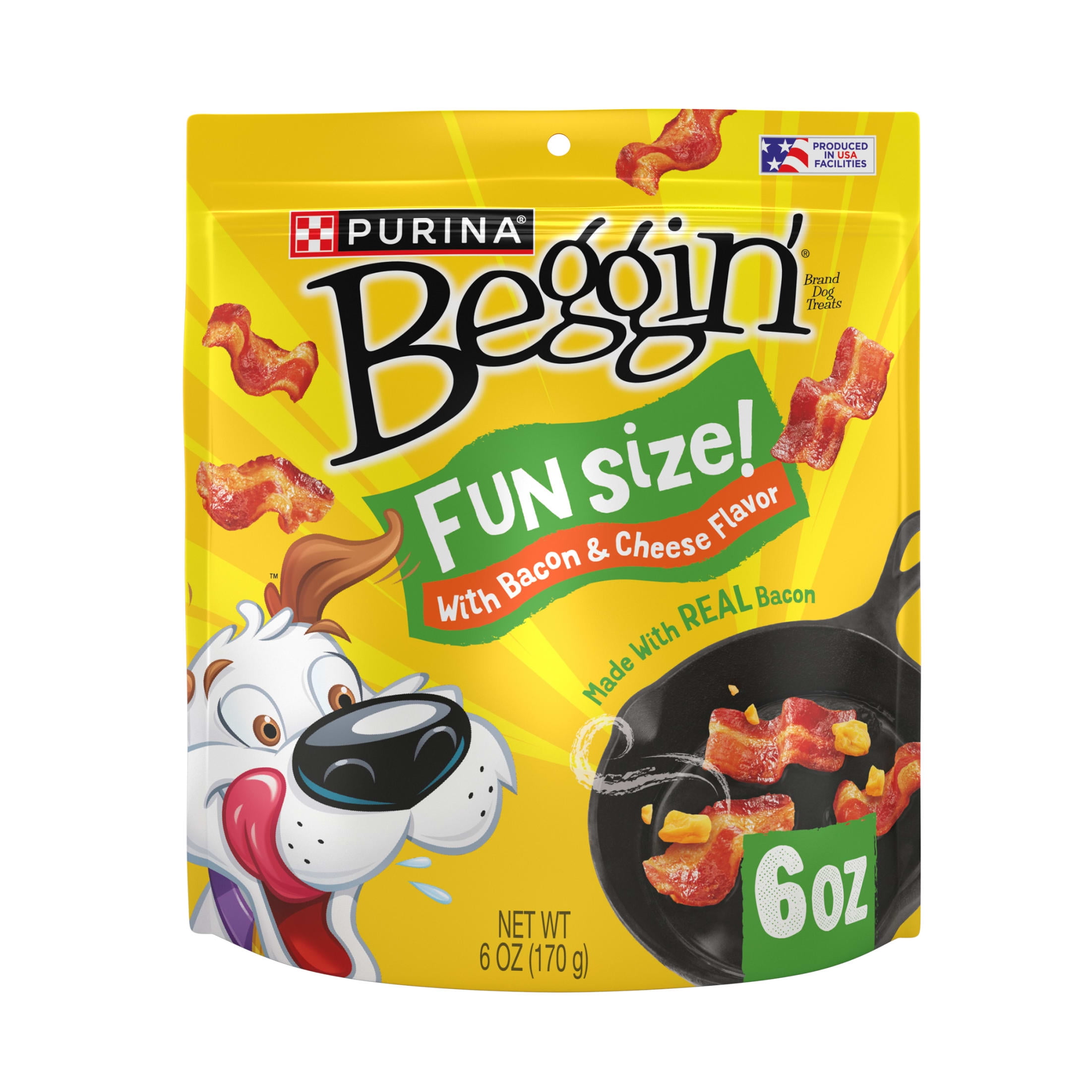 Purina Beggin' Strips Small Dog Treats Fun Size with Bacon & Cheese Flavor Tender Chews, 6 oz Pouch