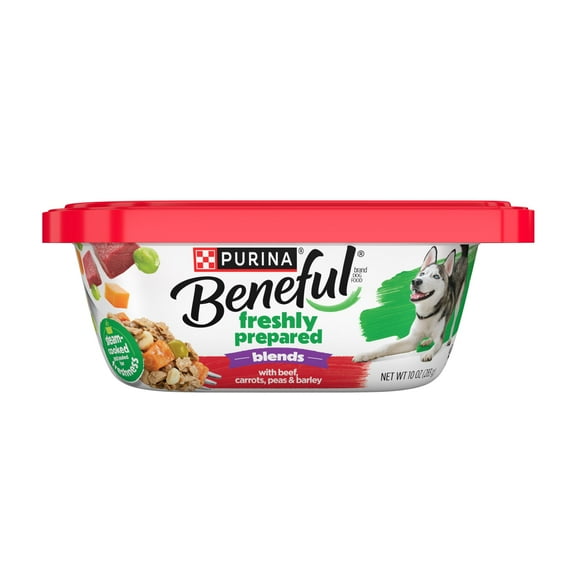 Purina Beneful Freshly Prepared Blends Wet Dog Food with Beef, Carrots, Peas, and Barley, 10 oz Tub