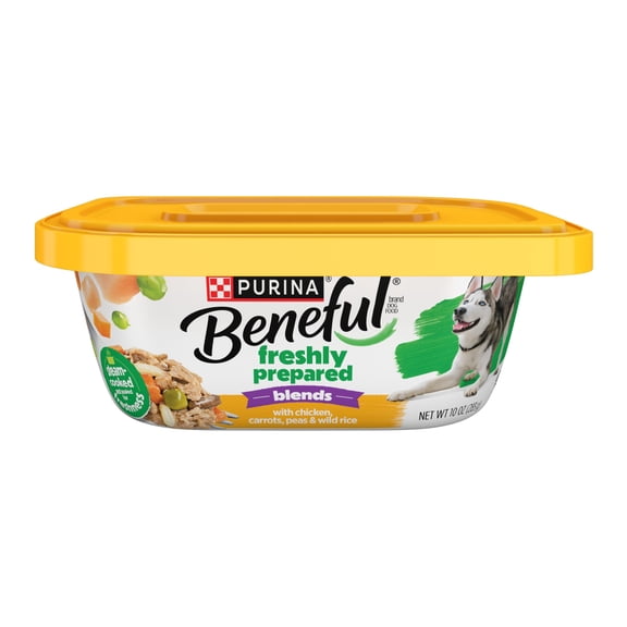 Purina Beneful Freshly Prepared Blends Wet Dog Food with Chicken, Carrots, Peas, and Wild Rice, 10 oz Tub