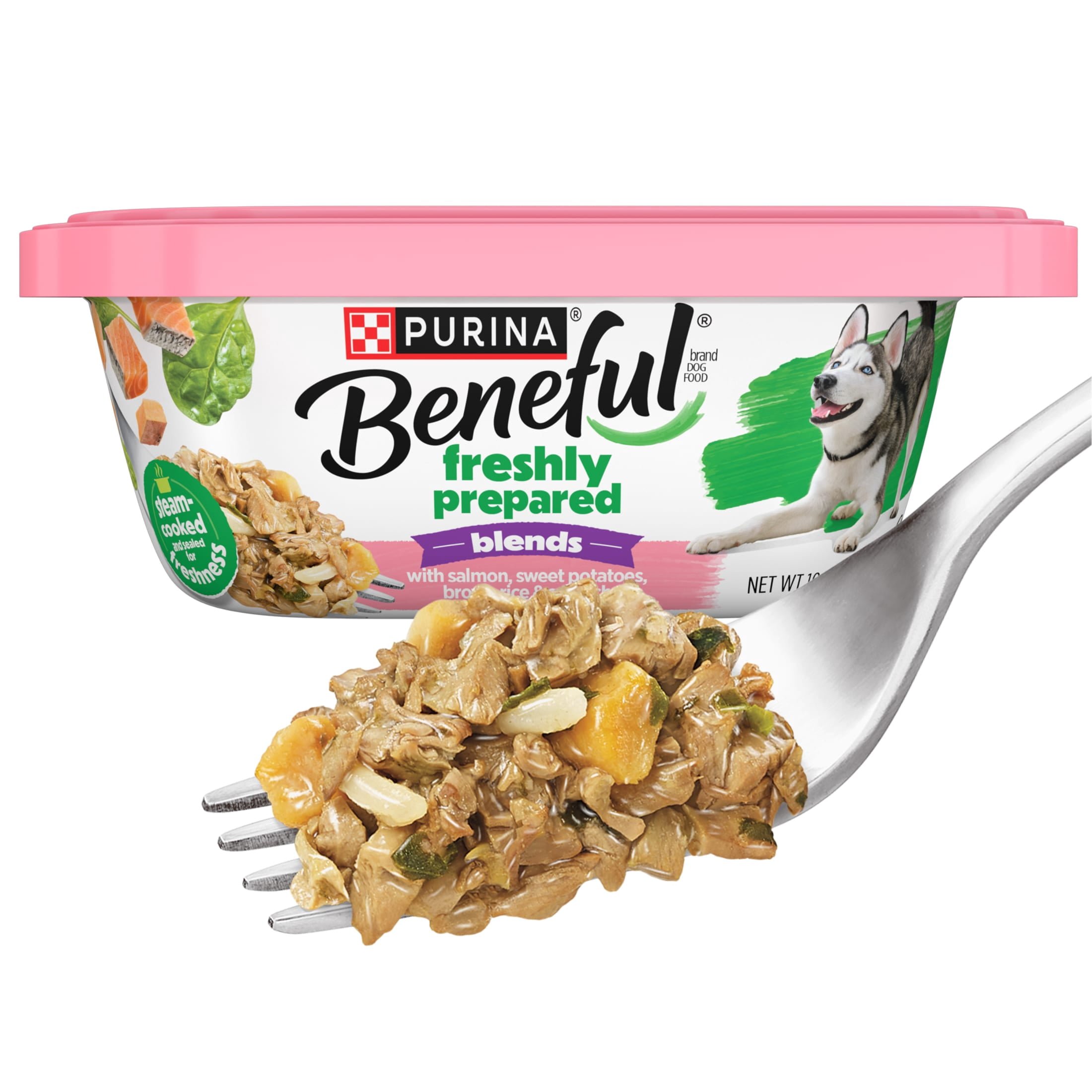 Purina Beneful Freshly Prepared Blends Wet Dog Food with Salmon, Sweet Potatoes, Brown Rice and Spinach, 10 oz Tub, 8 Pack