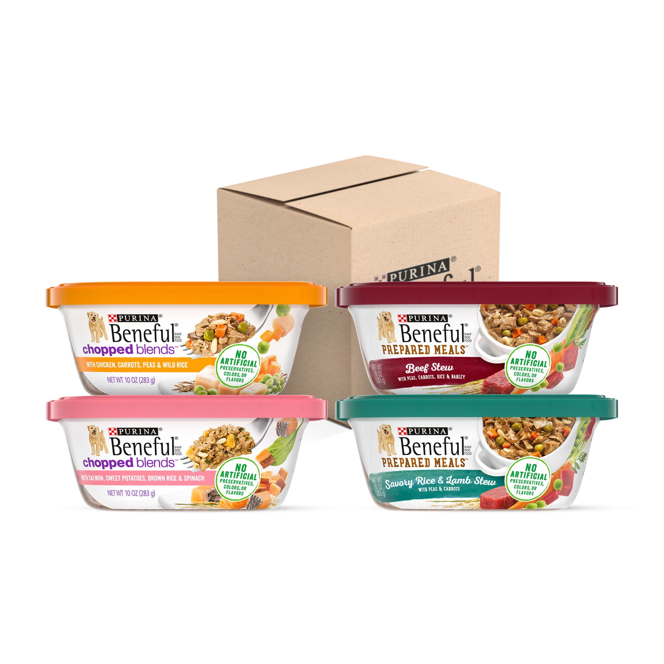 Purina Beneful Chopped Blends Wet Dog Food Soft Beef, Chicken, Salmon & Lamb, 10 oz Tubs