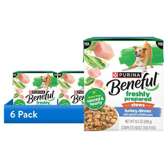 (6 pack) Purina Beneful Freshly Prepared Stews Turkey Dinner with Spinach & Ditalini Pasta Dog Food, 9.5 oz.