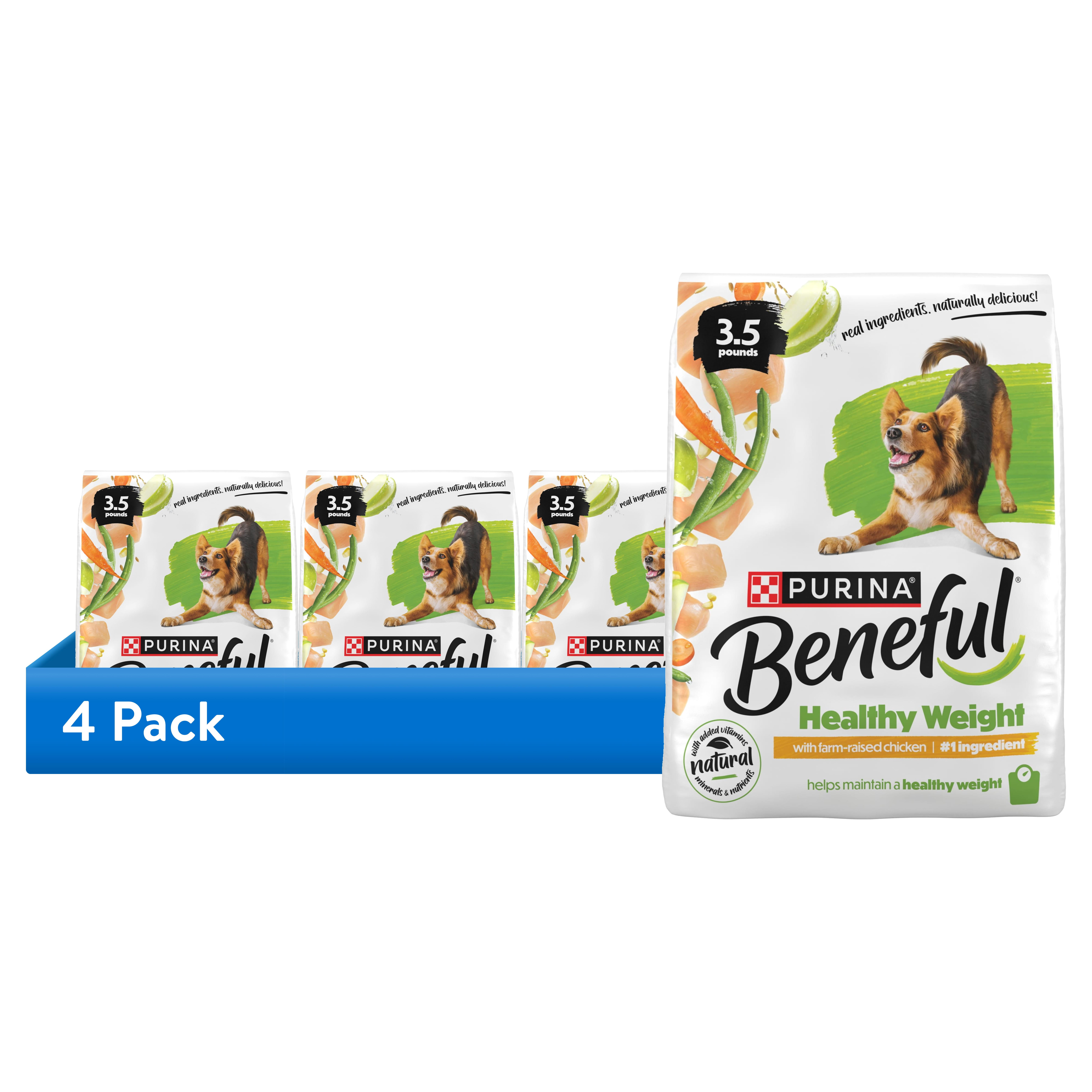 (4 pack) Purina Beneful Healthy Weight with Farm-Raised Chicken Natural Dog Food Dry Formula with Added Vitamins, Minerals and Nutrients, 3.5 lb Bag