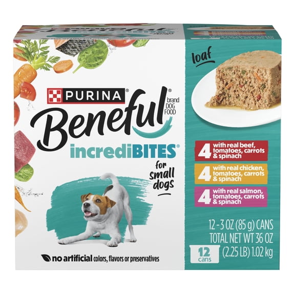 Purina Beneful Small Breed Wet Dog Food Variety Pack, IncrediBites Loaf, Chicken,BeefandSalmonFlavors, 3 oz.