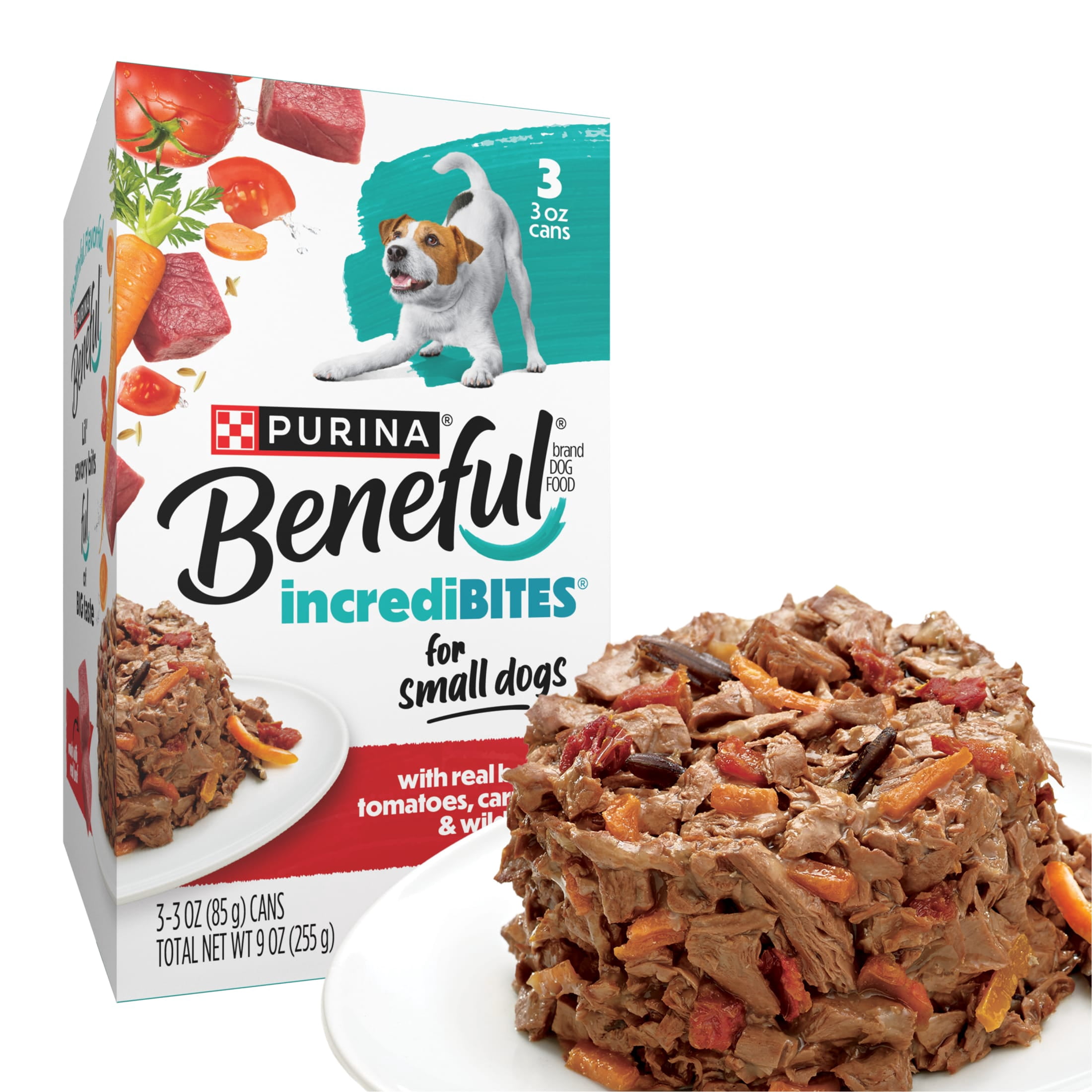 Purina Beneful IncrediBites Small Wet Dog Food Real Beef, Rice & Vegetables, 3 oz Cans, 8 Pack