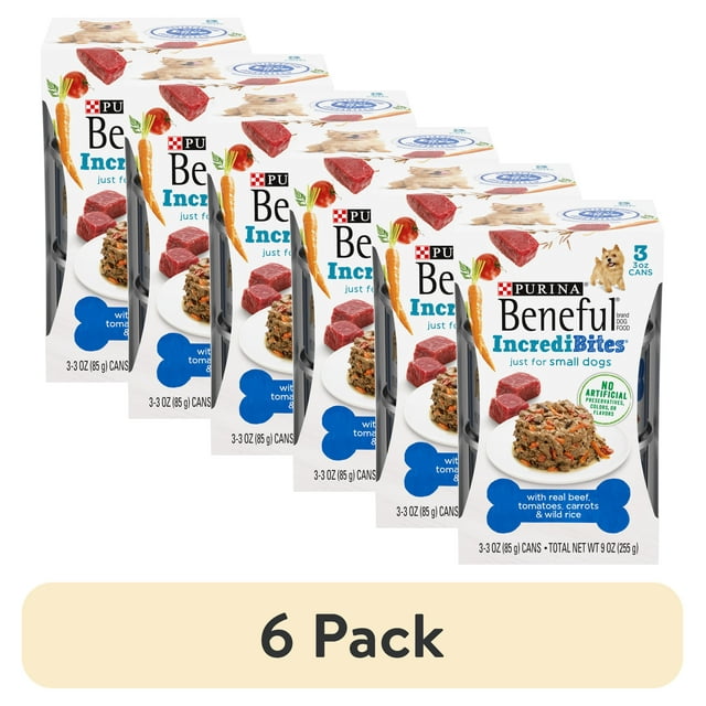 (6 pack) Purina Beneful IncrediBites Small Wet Dog Food Real Beef, Rice