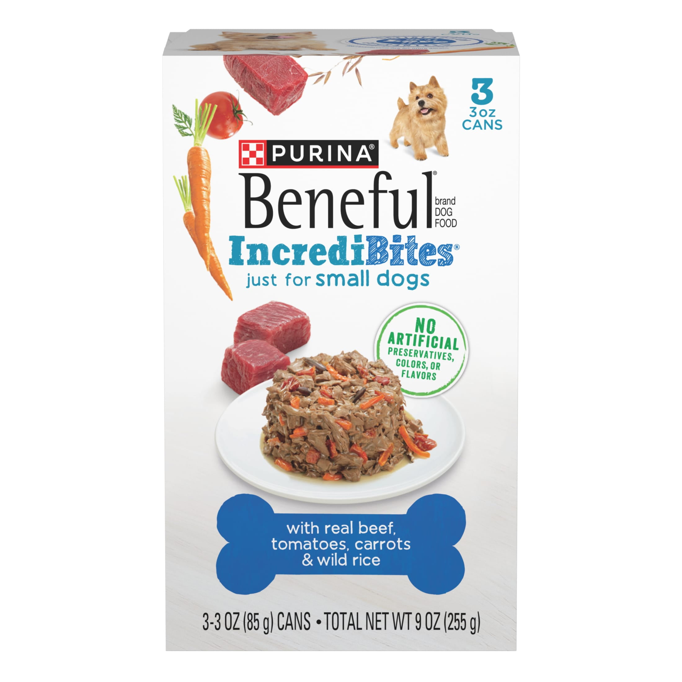 Purina Beneful IncrediBites Small Wet Dog Food Real Beef Rice Vegetables 3 oz Cans 24 Pack Walmart