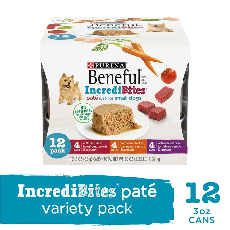 Purina Beneful IncrediBites Pate Small Wet Dog Food Real Beef Chicken Salmon 3 oz Cans 12 Pack Walmart