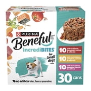Purina Beneful incrediBITES Wet Dog Food with Beef, Chicken, Salmon Variety, 30-3 oz Cans​, 30 Pack