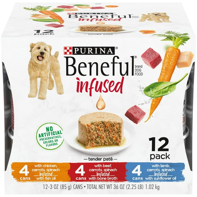 Purina Beneful Infused Wet Dog Food Real Soft Chicken, Beef & Lamb with Veggies, 3 oz Cans (12 Pack)