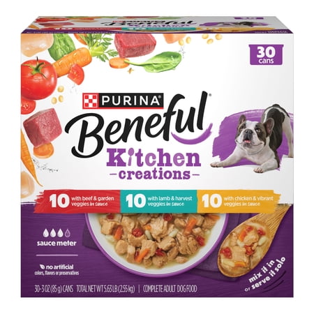 Purina Beneful Kitchen Creations With Beef, Chicken, or Lamb Wet Dog Food Variety Pack, 3 oz Cans (30 Pack)