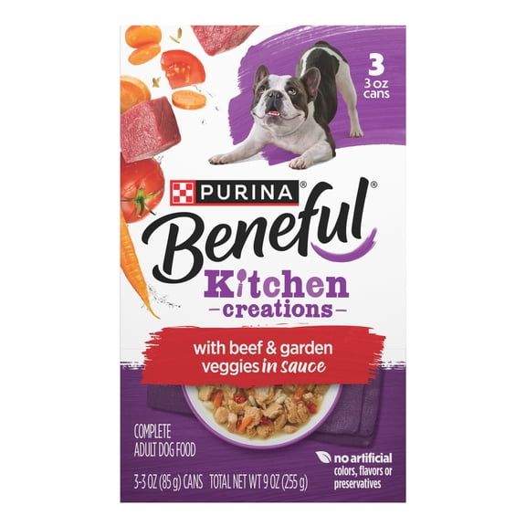 Purina Beneful Kitchen Creations With Beef and Garden Veggies in Sauce Wet Dog Food, 3 oz Cans (3 Pack)