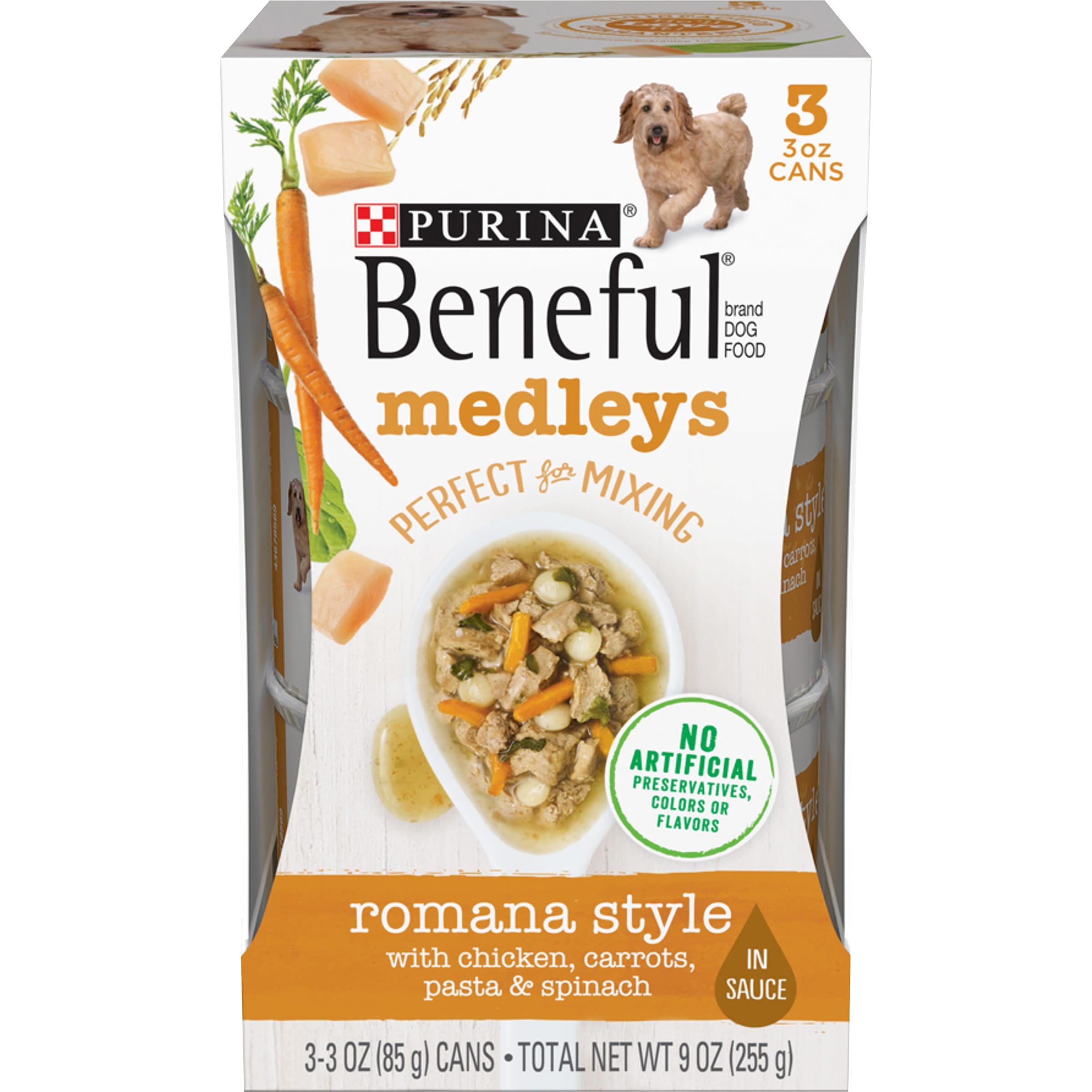 Purina Beneful Medleys Wet Dog Food Romana Style Soft Chicken & Vegetables, 3 oz Cans (24 Pack)