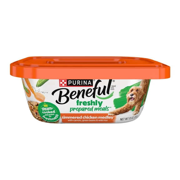 Purina Beneful Dog Food Freshly Prepared Meals Simmered Chicken Medley with Carrots Green Beans and Wild Rice, 10 oz, 8 Pack