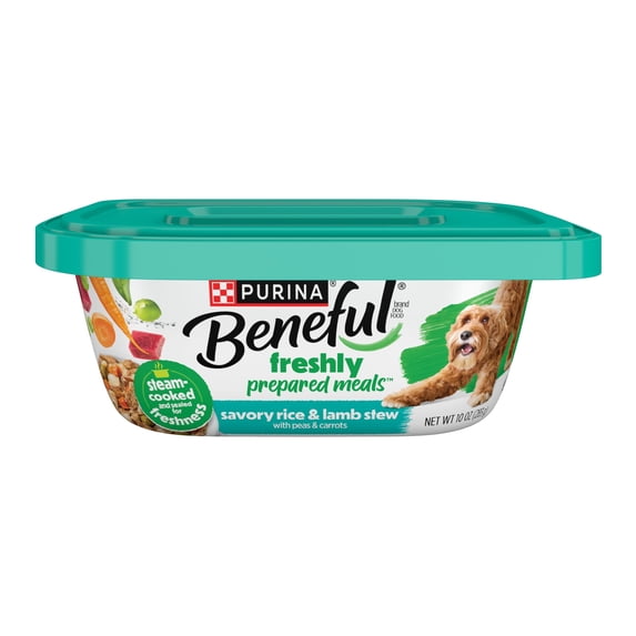 Purina Beneful Freshly Prepared Meals Wet Dog Food, Savory Rice and Lamb Stew with Carrots and Peas, 10 oz, 8 Pack