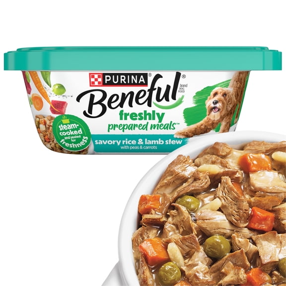 Purina Beneful Freshly Prepared Meals Wet Dog Food, Savory Rice and Lamb Stew with Carrots and Peas, 10 oz, 8 Pack