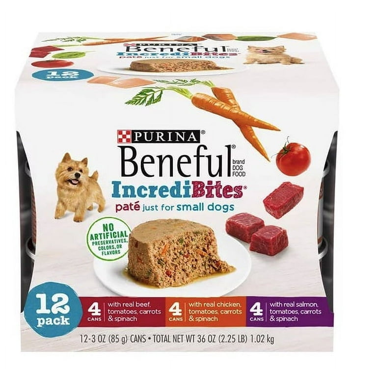 Purina Beneful Small Breed Wet Dog Food Variety Pack IncrediBites Pate Pack of 12 3 Oz Per Can On The Go Snack Perfect For Everyday Meal