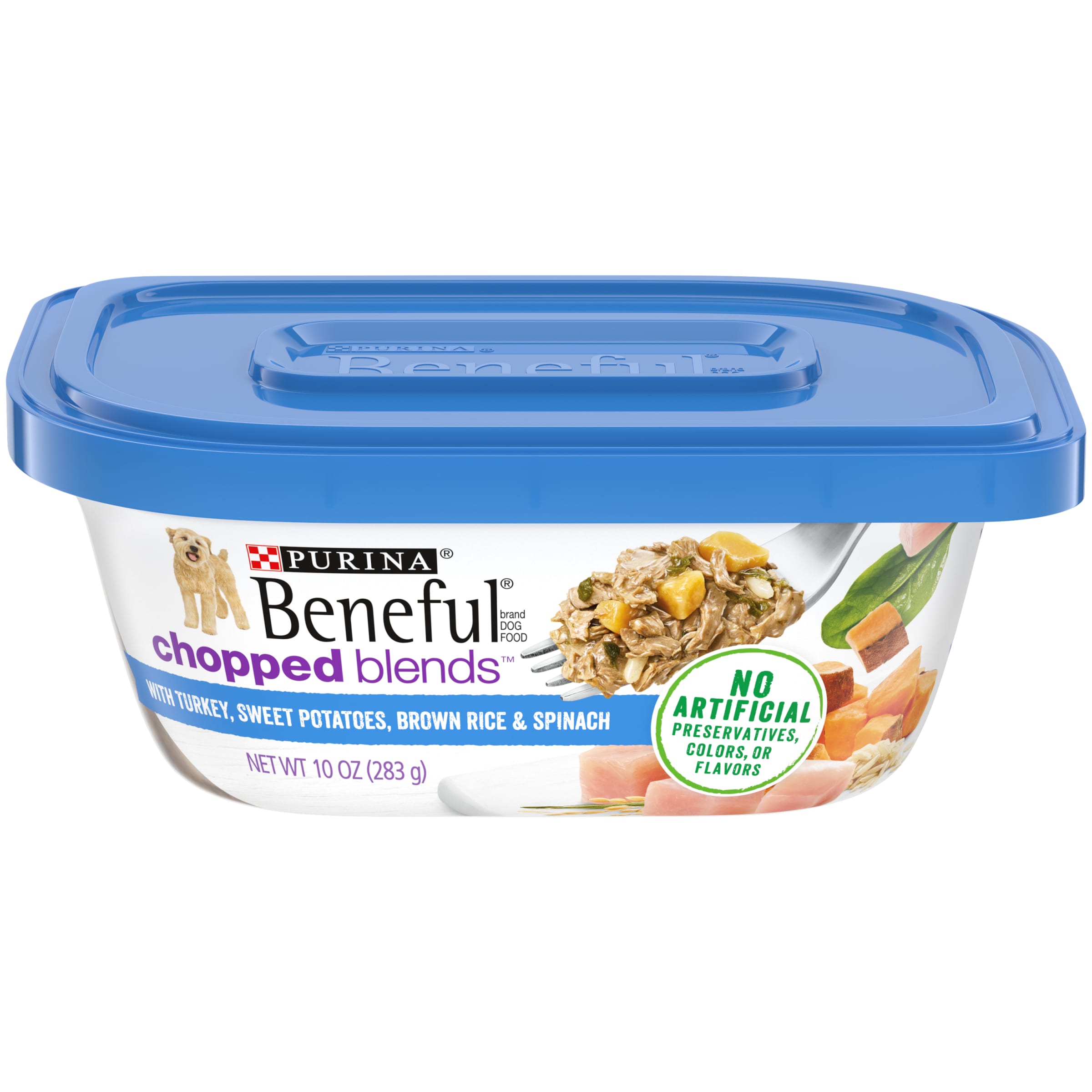 Purina Beneful Wet Dog Food for Adult Dogs, High Protein Gravy Chopped Blends, Turkey, 10 oz Tubs (8 Pack) - image 1 of 10