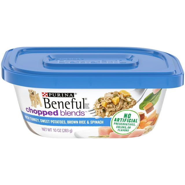Purina Beneful Wet Dog Food for Adult Dogs, High Protein Gravy Chopped Blends, Turkey, 10 oz Tubs (8 Pack)