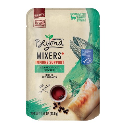 Purina Beyond Natural Wet Cat Food Complement, Mixers+ Immune Support Line-Caught Alaskan Cod Recipe, 1.55 oz. Pouch