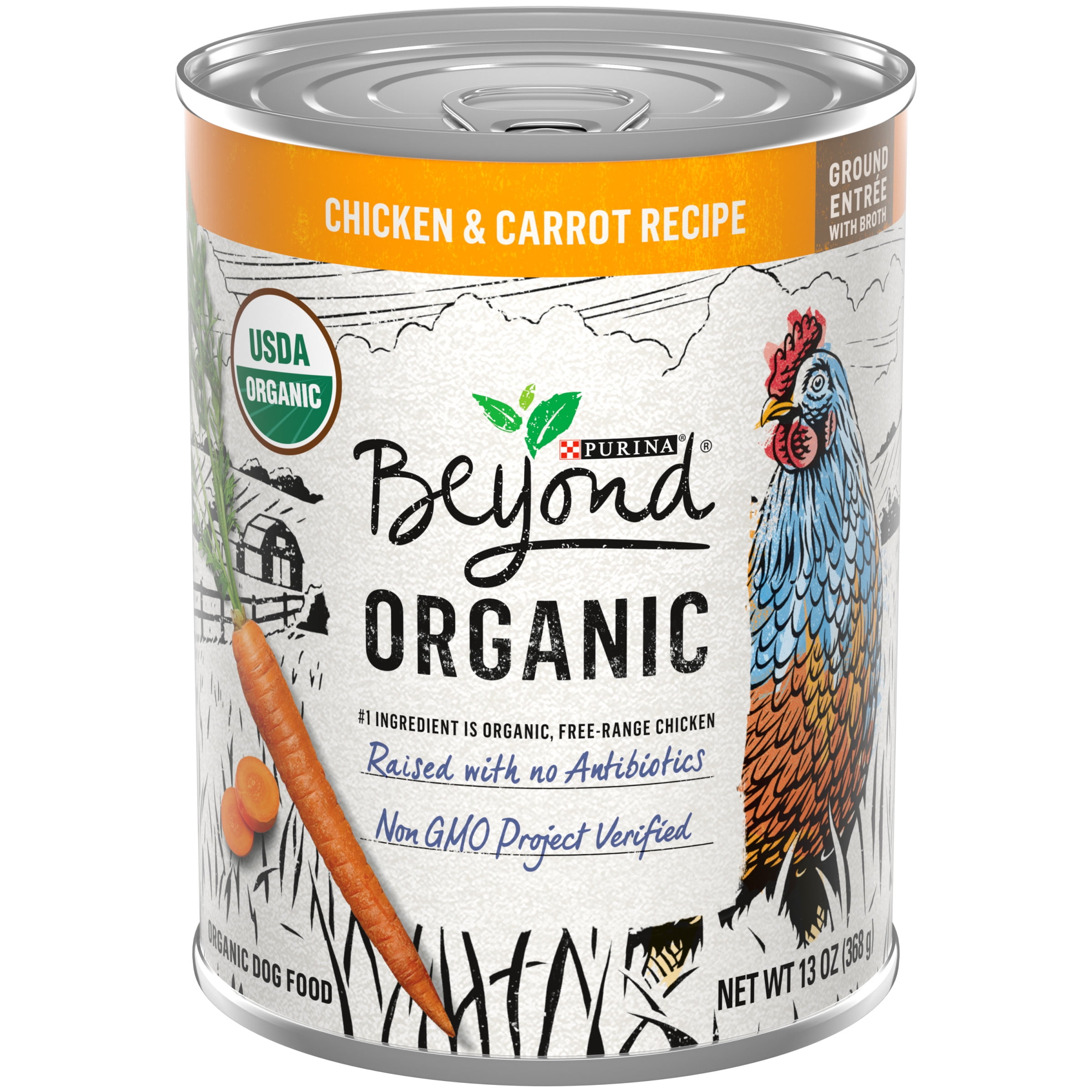 Purina Beyond Organic Wet Dog Food Ground Entree in Broth, Chicken & Carrots, 13 oz Cans (12 Pack)