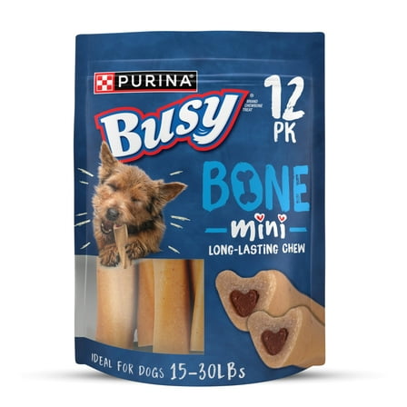 Purina Busy Bone 15-30 lbs Dog Treats with Real Pork, Long-Lasting Chews, 21 oz Pouch (12 Count)