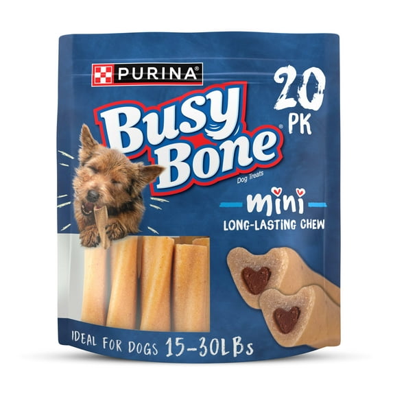 Purina Busy Bone Small Breed Adult Dog Chew Bone Treats, Mini, 35 oz Pouch (20 Count)
